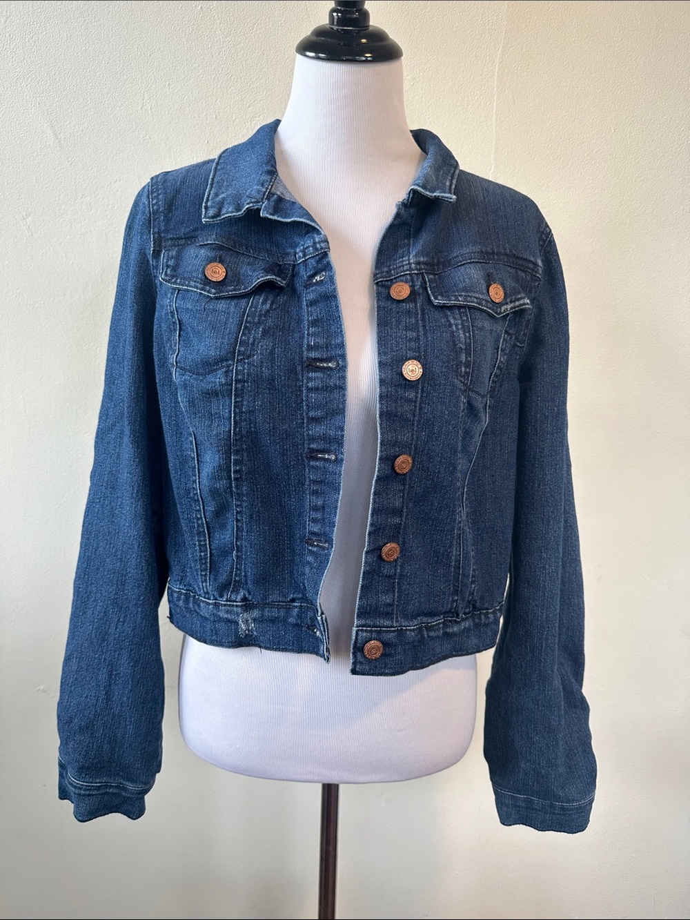 LEI Classic Dark Blue Distressed Denim Jacket Juniors XL